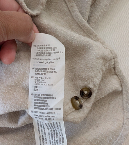 Abercrombie & Fitch Adult Medium Flannel Button Down Muscle Shirt Mens Beige Y2K - Picture 7 of 10
