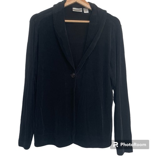 Chicos Travelers Jacket Black Size 2 US 12 M One Button Slinky Travel Sweater
