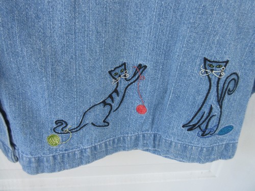 C J Banks Womens X Denim Button-down Shirt w/Kitty on Bottom & Yoke - Picture 7 of 11