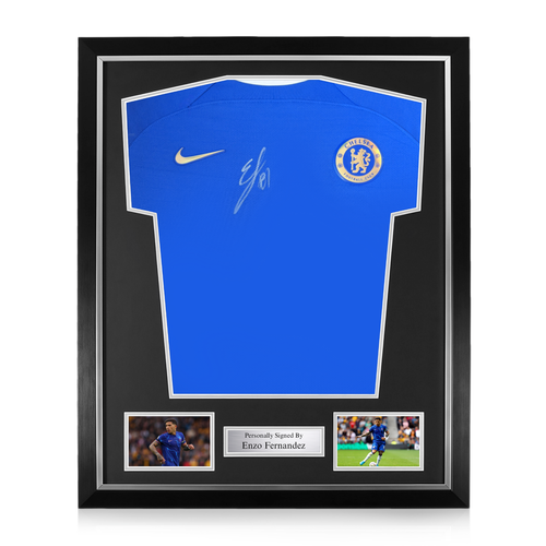 Enzo Fernandez Front Signed Framed Chelsea 2023/24 Home Shirt TCCAuthenticated