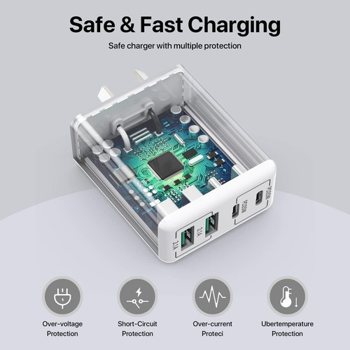 USB C Wall Charger, 40W 4-Port USB C Charger Block Fast Charging Block Dual Port - Picture 3 of 7