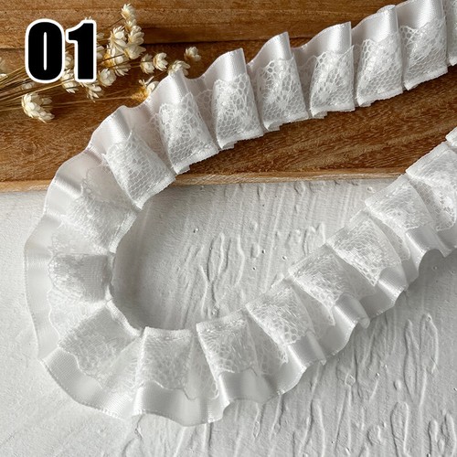 3m*2.5cm Lolita Ruffled Lace Fabric Pleated Edging Satin Ribbon Dress DIY Trim - Picture 19 of 38