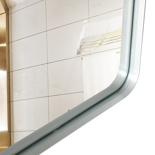 40x30" Brushed Silver Rounded Corner Rectangle Bathroom Mirror Wall Mounted - Picture 6 of 12