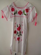 MEXICAN embroidery floral dress white pink women's