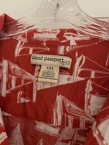 Island Passport Men's red & white button down short sleeve shirt vacation wear - Picture 8 of 17