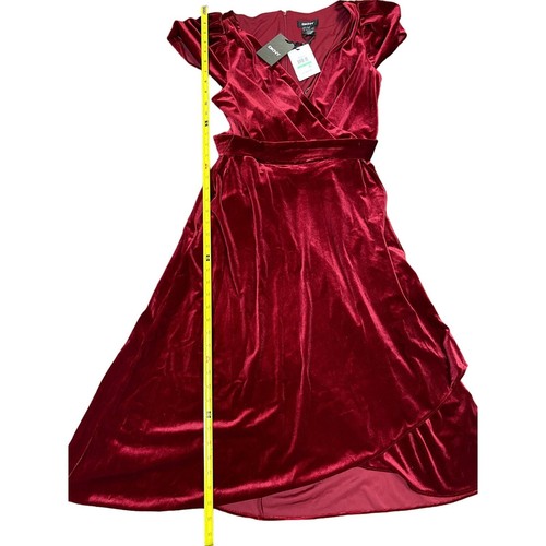 DKNY Women's Red Velvet Flutter Sleeve Surplice Neck Midi Faux Wrap Dress - 8 - Picture 4 of 9