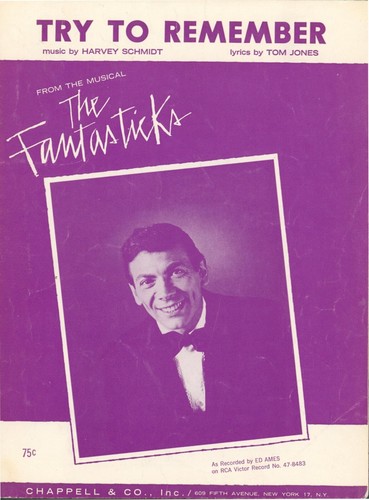 Try To Remember Sheet Music Piano Voice Guitar 1960 Jones Fantasticks Ed Ames