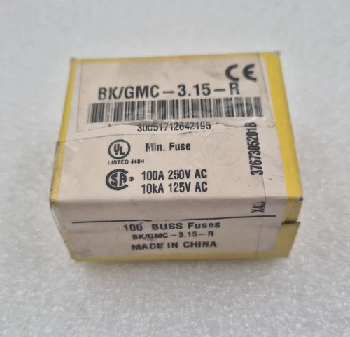 NEW BOX - LOT 100 PCS BUSS Fuses COOPER Bussmann BK/GMC-3.15-R FUSE CARTRIDGE