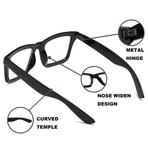 Reading Glasses Square Blue Light Blocking 2 Piece Set Strength +2.00  - Picture 4 of 5