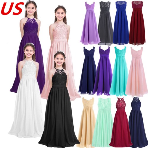 Girls Wedding Bridesmaid Dress Formal Party Prom Ball Gown Evening Costumes - Picture 1 of 141