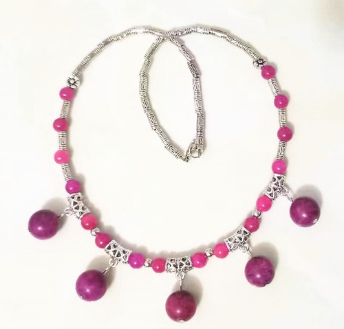 Women Necklace Tibetan Silver Necklace Red Jade Bead Pendant Jewellery - Picture 3 of 3