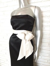 LAUNDRY DRESS Womens Black Evening Gown White Bow Long Satin Formal Prom M