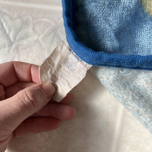Blue Jean Teddy Bear Baby Blanket Blocks Vintage Welcome to the World 30 X 40 - Picture 4 of 4