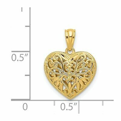 14k 14kt Two-tone Polished Diamond Cut Reversible Heart Pendant 18 mm X 14 mm - Picture 3 of 4