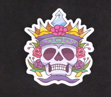 Skull With Crown Flowers Sticker 2 5/8" x 2.25"