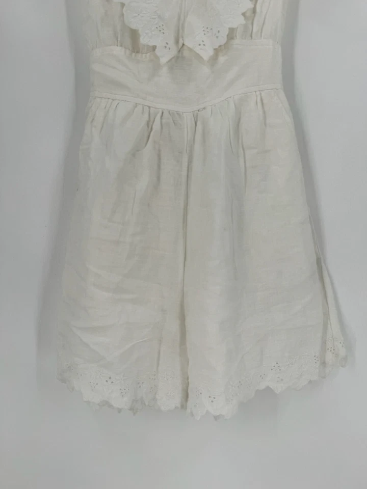 Mameluco La Vie Rebecca Taylor para mujer blanco lino cuello grande atado trasero talla M Foto 4 de 4