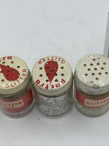 5 Vintage Pactra/Unbranded Glitter Jars Metal Shaker Lids Color Multicolor Red - Picture 6 of 10