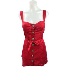 Reformation Red 100% Linen Finn Sweetheart Button Up Sleeveless Mini Dress Sz 2