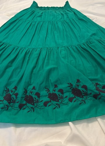 VTG Old Navy 100% cotton Green & navy Midi full A-Line Skirt SZ Medium tiered - Picture 8 of 13
