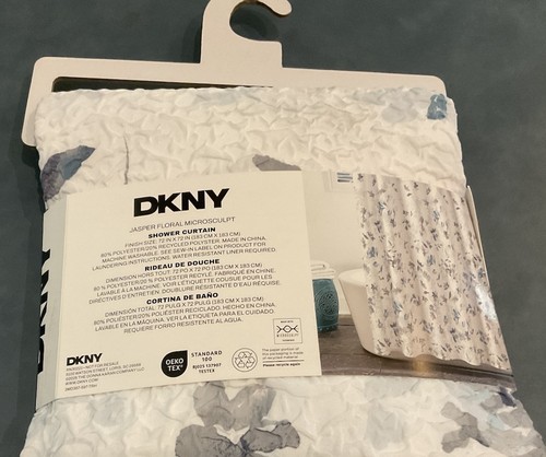 DKNY Jasper Floral Microsculpt Shower Curtain White/Blue/Multi 72"x72" - New - Picture 5 of 6