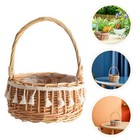  2 Pcs Wicker Flower Basket Woven with Handle Handwoven Rattan Girl
