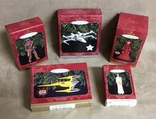 5 Hallmark Star Wars Ornaments  Chewy  Leia  X Wing  Naboo Starfighter