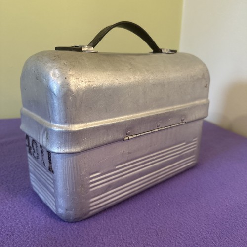 Vintage Non Rust Aluminum Sanit-Kit Lunch Box Leather Handle Metal Miner Pail - Picture 3 of 22
