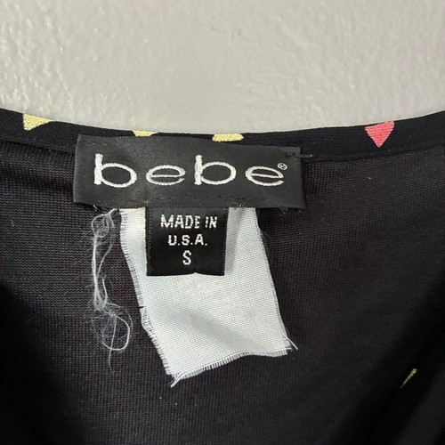 VTG BEBE Slip dress Woman’s S Print Cowl Neck 90s Y2K Dress black tie waist - Picture 6 of 8