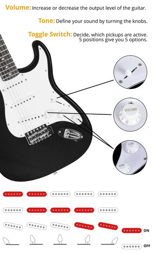 B-WARE 8-Teile E-Gitarre Set Verstärker Gigbag Tasche Gurt Gitarrenset Schwarz - Bild 5 von 12