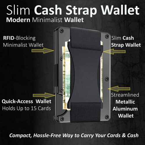 EDGE Slim RFID Minimalist Aluminium Kartenetui Brieftaschen für Männer mit Geldband - Bild 14 von 101