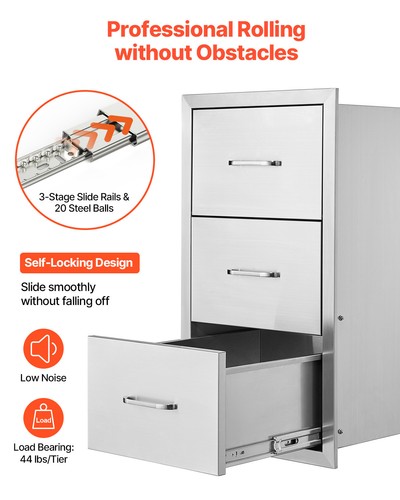 Outdoor Kitchen Drawers Triple BBQ Access Drawers Island 18.5"x22.5"x22.5" - Picture 5 of 12