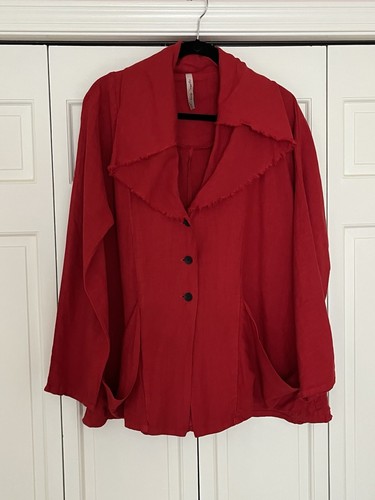 Cynthia Ashby red linen jacket, Size S - Picture 1 of 10