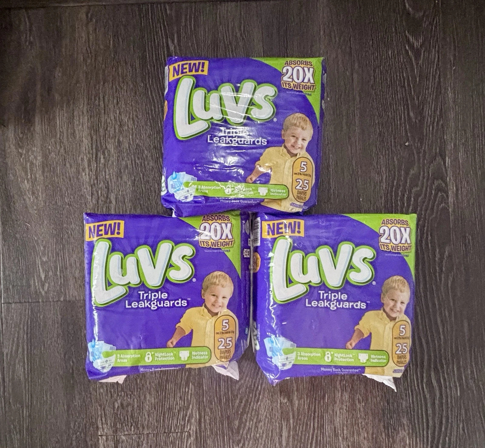 Vintage Luvs Triple Leakguards -Size 5 Diapers- 3 Packs - 75 Diapers