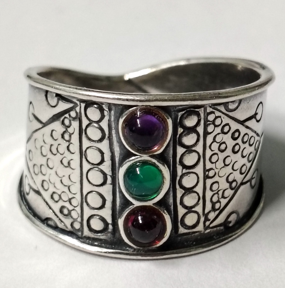 Middle Eastern  Cuff Ring 925 Stamped With Semi P… - image 4