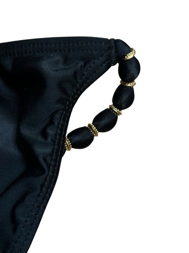 ViX Paula Hermanny Sz L Solid Beads Paula Full Back Bikini Bottom Black Gold New - Picture 5 of 7