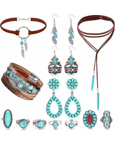 Florideco Western Bohemian Schmuckset für Damen - Türkis