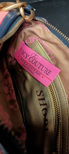 Y2K Vtg Juicy Couture Pink Barrel Bag Purse Embroidered Dogs Heavy Chain Strap - Picture 9 of 14