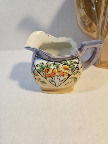 Vintage Japanisch Orange Glanzgeschirr Blumendesign Teekanne und Milchkännchen Set - Bild 2 von 9