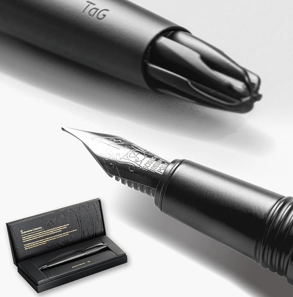 TAG Submarine Luxury Fountain Pen – TurbineDriven Refill - Steel Black Fine Nib