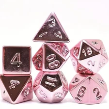 7-Piece Pink ElectroPlated DND Dice Set Polyhedral Tabletop Game Dice RPG