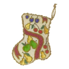 Gold Holiday Fruits Mini 6" Christmas Stocking Ornament | Julie Mar Needlepoint