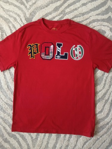 Polo Ralph Lauren Boy’s Red Long Sleeve T-shirt Spell Out Plaid Size Large 12-14 - Picture 2 of 10