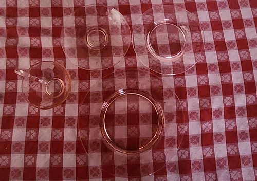 Pink Depression Glas Hazel Atlas 3 Teetassen mit Untertassen, kleiner Teller, großer Teller - Bild 10 von 24