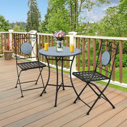 3 PCS Patio Bistro Set Outdoor Patio Furniture Set w/ 1 Mosaic Round Table & 2 - Picture 2 of 10