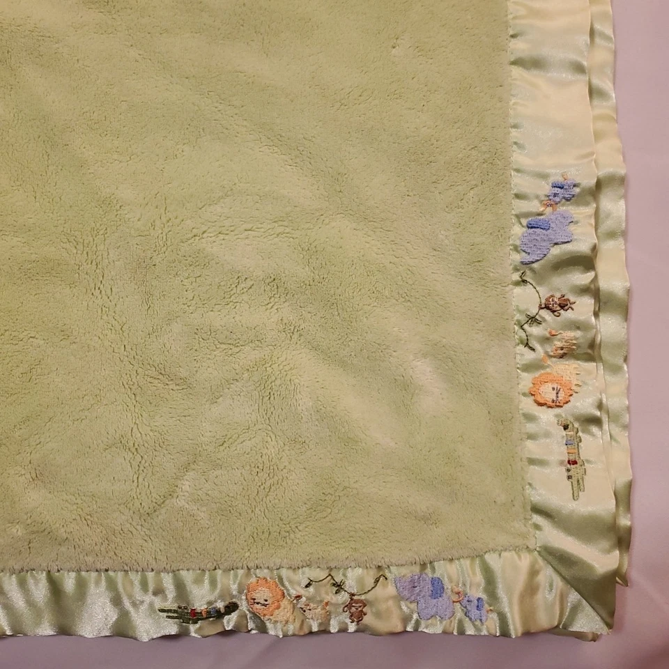 Carter's Child of Mine Plush Green Satin Trim Safari Animals Baby Blanket - Image 2 of 4