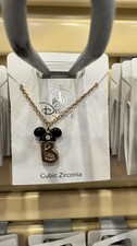 Disney Parks Mickey Mouse Ears Cubic Zirconia Letter B Gold Color Necklace NEW