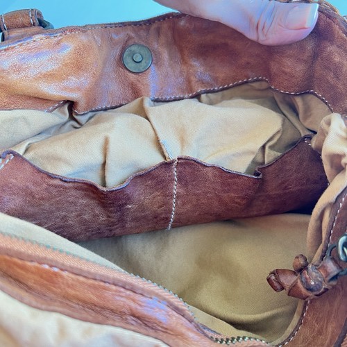 LANGELLOTTI Schultertasche Leder geflochten braun tabak Made Italy 3 Fächer - Bild 13 von 14