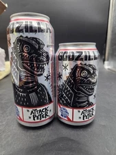 Pabst Godzilla Beer Can 12oz 16oz Pbr Milwaukee Lot Of 2 Attack Peter Art 
