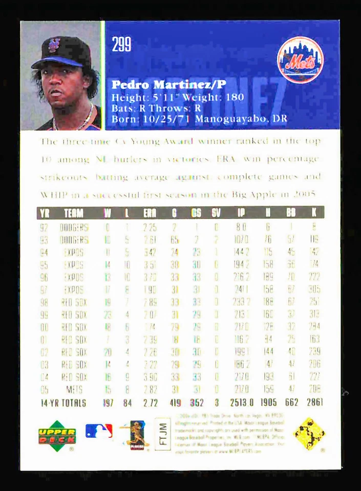 2006 Upper Deck Special F/X #299 Pedro Martinez /50 Red New York Mets - Image 2 of 2