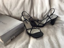 NINE WEST Black Square Toe High Heel Sandel Strap NIB Leather Women  s Size 10M
